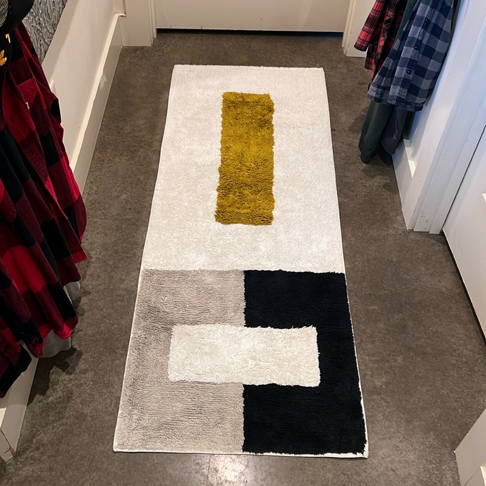 West Elm Cream, Mustard, Black & Gray Geometric Bath Runner